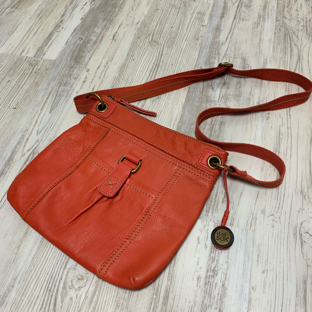 The Sak Red Orange Leather Crossbody Bag